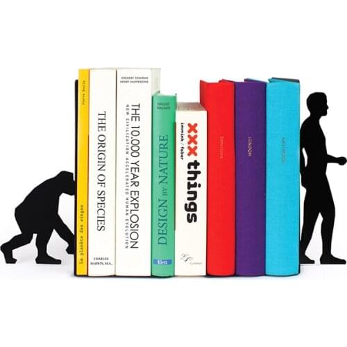 Evolution Decorative Bookends Orangutan Human Statue Sculpture Iron Art Bookshelf Decor Desktop Ornament Magazines Organizer