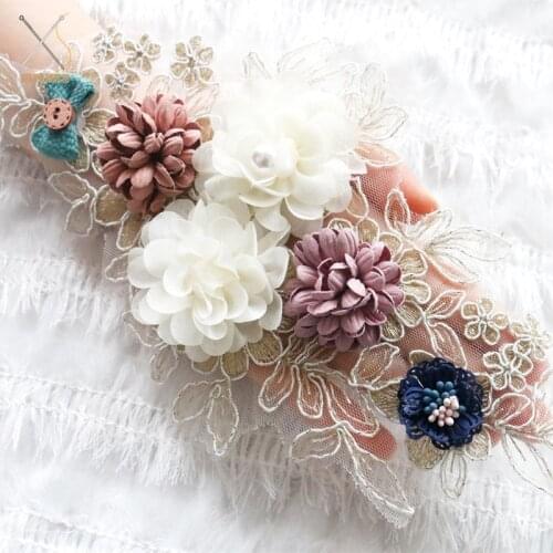 GLace New dress 3D embroidery flower handmade beaded lace cloth stickers Turkish rope embroidery TX756