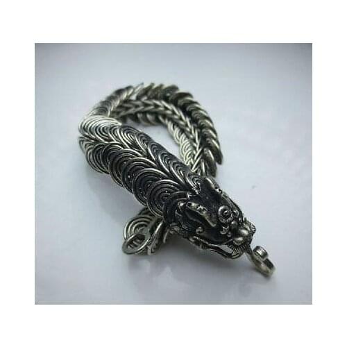 Elaborate Chinese Miao silver dragon statue bracelet
