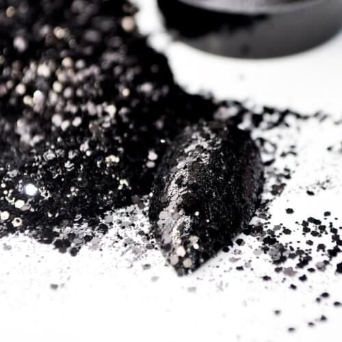 Classic Black Mix Nail Glitter Powder Sequins Powder For Gel Nail Art Decoration, DIY Body Art