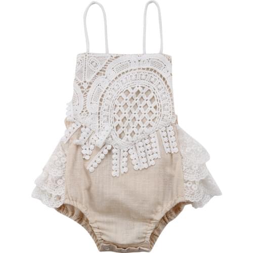 Wholesale Solid Lace Sleeveless Ruffled Rompers Jumpsuit For Baby Girl Summer Clothes 2021