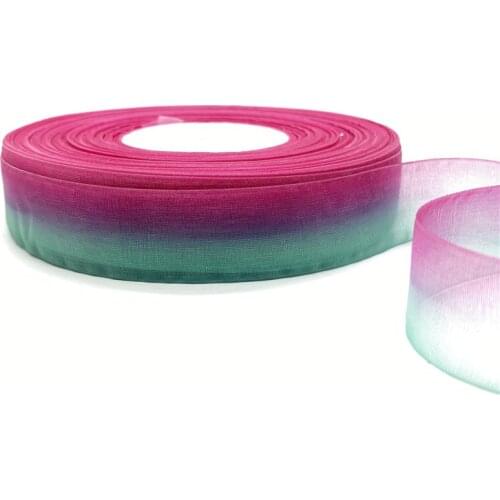 5 Yards/Lot 25mm Gradient color Organza Ribbons for Wedding Home Decor DIY Gift Wrapping Handmade Accessories #06
