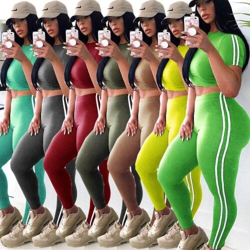 Summer Solid Tracksuit Women Leggings And T-Shirt Two Piece Set Fitness Casaul Outfit Sportswear Jogging Femme Plus Size