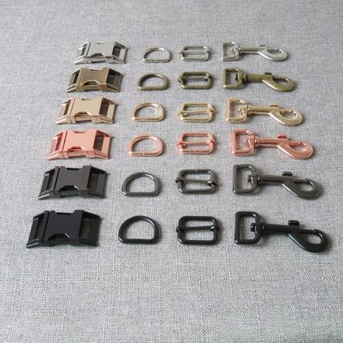 100 sets 15mm 20mm 25mm Metal D ring straps slider side release buckle spring snap hook for dog collar leash harness accessories