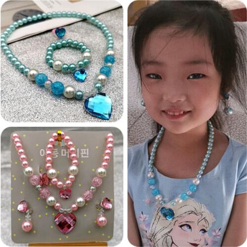 Cute Kids Jewelry Set For Girls Resin Plastic Acrylic Toys Necklace Bracelet Ring Earrings Clip Set Heart Star Mermaid Gift