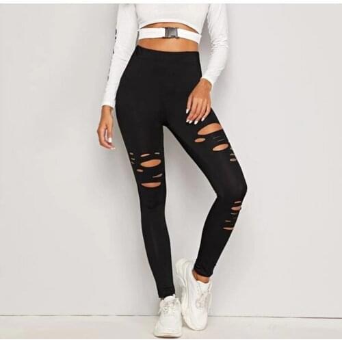 Fashion Womens Hole Solid Color Leggings Tightening Sports Hip-lift High-waist Running Casual Yoga Pants legins fitness mujer E1