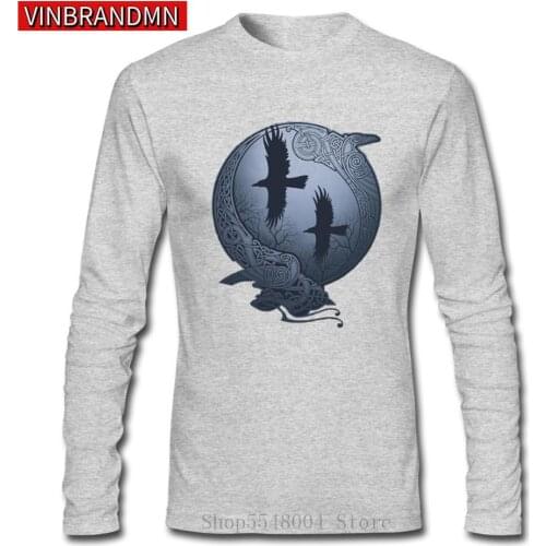 Vintage HUGIN&MUNIN Raven Viking Odin T Shirt Men Pure Cotton Ragnar Lothbrok Valhalla Retro T-Shirt Male Amazing Pattern Tshirt