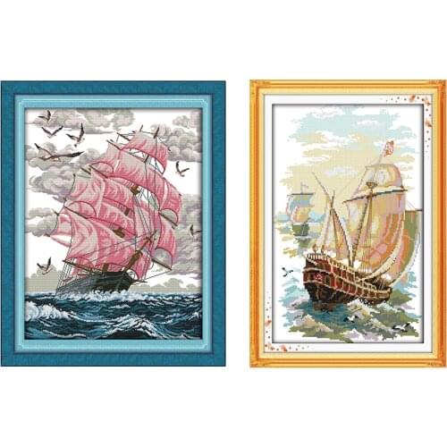 Sail Away Cross Stitch Printed Kits 11ct 14ct Canvas Fabric Embroidery Home Decoration Cross Stitch Embroidery Needlework Sets