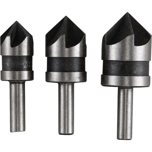 3pcs 5 Flute Countersink Drill Bit Set 90 Degree Chamfering Cutter For Wood Metal 12/16/19mm Debur Tool Set DT6