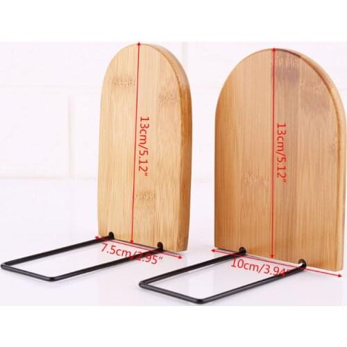 Nature Bamboo Desktop Organizer Office Home Bookends Book Ends Stand Holder Shelf Bookrack L4MA