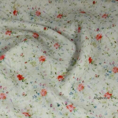 Original design transparent floral plain ramie printed fabric on white