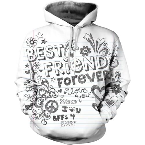 REAL American SIZE Custom High Quality Best Friends Forever Sublimation Printing Plus Size Hoodies