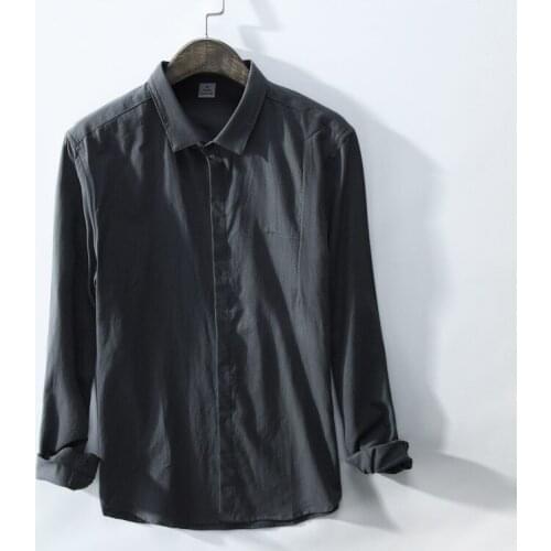 Mens Shirts Long Sleeve Cotton Mandarin Collar Casual Shirt Male Dress Shirts Slim Fit Shirt Men Chemise Homme