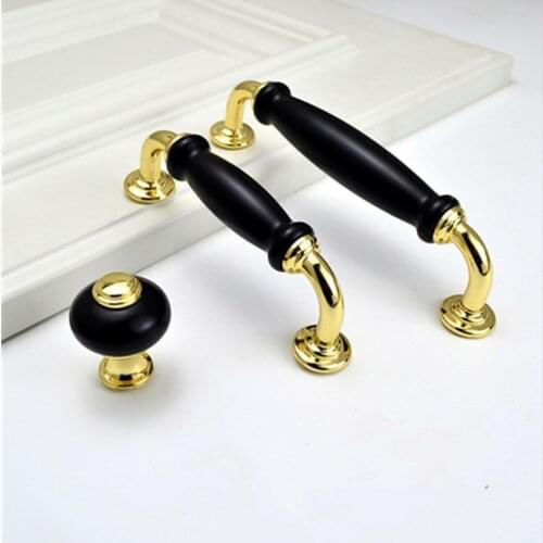 96 128mm modern simple fashion solid black ceramic kitchen cabinet wardrobe door handle gold drawer tv cabinet cupboard knob