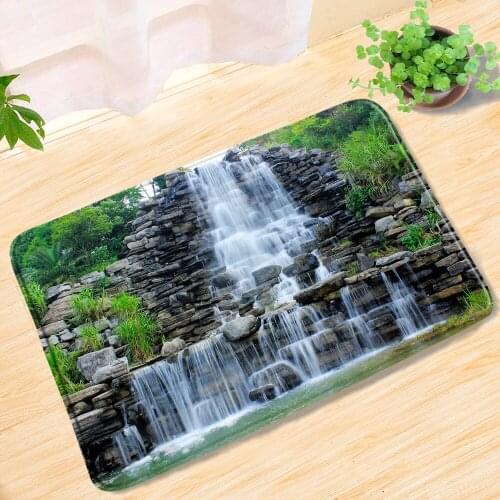 Garden Landscape Rockery Waterfall Bath Mats Non Slip Scenery Entrance Door Mat Bathroom Rug Toilet Carpet Bathroom Products