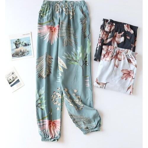 Fdfklak Sleep Pants For Women Spring And Autumn Floral Print Design Cotton Long Trousers Loose Home Wear Pajama Bottoms