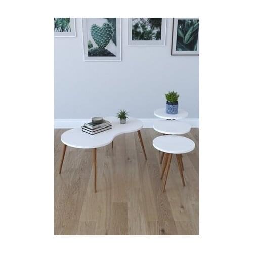 Modern 3'lü Round Zigon Coffee table, Serving Stand And London Center table-White coffe table table bassee