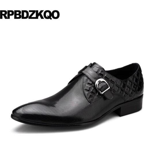European Monk Strap Wedding Formal Real Leather Derby Genuine Business Dress Pointed Toe Metal Italian Men Summer Hollow Shoes