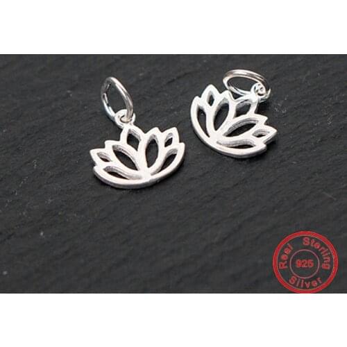 UQBing 10*11mm Hollow 925 Sterling Silver Buddhist Elements Lotus Flower Charm Beads For Women DIY Necklaces Pendants