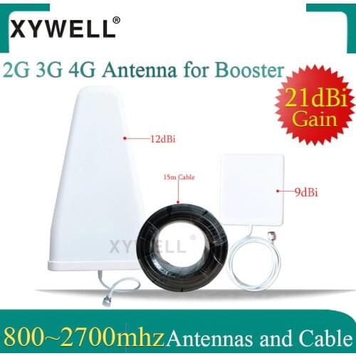 XYWELL 21dBi 4G Antennas 800~2700mhz LPDA Outdoor antenna Panel indoor Antenna 15 meter cable for 2G 3G 4G Mobile Signal Booster