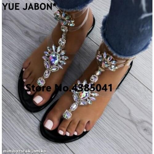 Retro Womens Sandals Bling Flat Casual Shoes Rhinestone Design Summer Sandals Comfortable Buckle Strap Sandals Sandalias Mujer