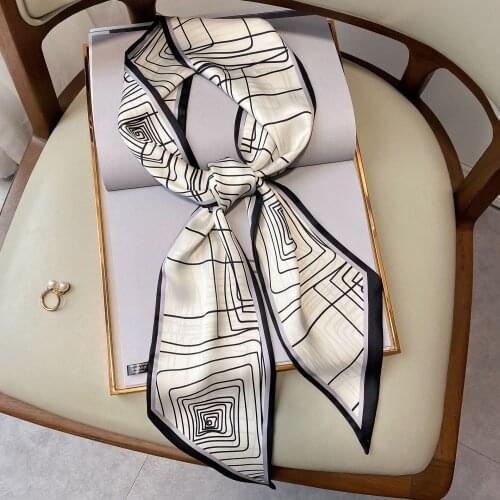 Designer Square Scarf Women Narrow Long Geometric Striped Print Handkerchief Lady Head Hair Band Scarfs Kerchief Female SJ348