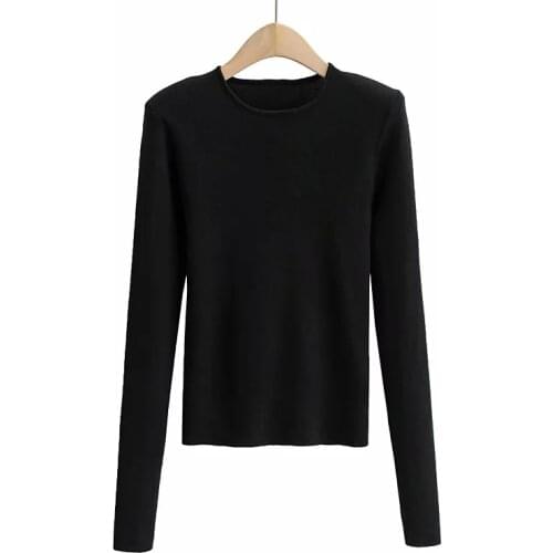 ZA Women O Neck Sweater Casual Ladies Solid Slim Bottom Tops Elegant Women Long Sleeve Knitted Undershirt Blusas Pullovers