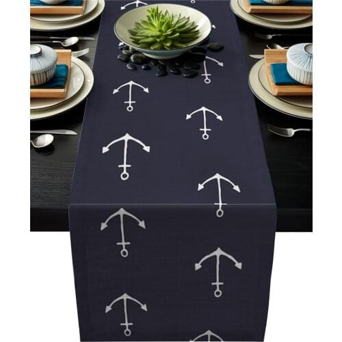 1pcs Anchor Blue Navy Lines Modern Table Runners For Wedding Party Chirstmas Table Cover Hotel Home Table Decoration