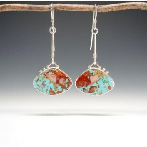 2021 Tribal Ethnic Resin Silver Color Drop Dangle Earrings For Women Boho Jewelry Metal Brinco Wedding Statement Vintage Earring