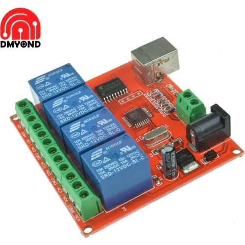4 Channel DC 12V Computer USB Control Switch Drive Relay Module ULN2803 PCB Intelligent Control Max AC 250V 10A DC 30V 10A Relay