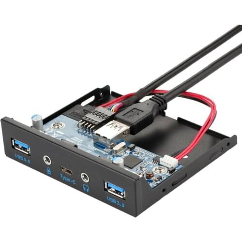 5 Ports USB 3.1 USB 3.0 Hub Spilitter HD Audio 3.5mm TYPE-C Port Front Panel With Power Adapter For Desktop 3.5" Floppy Bay