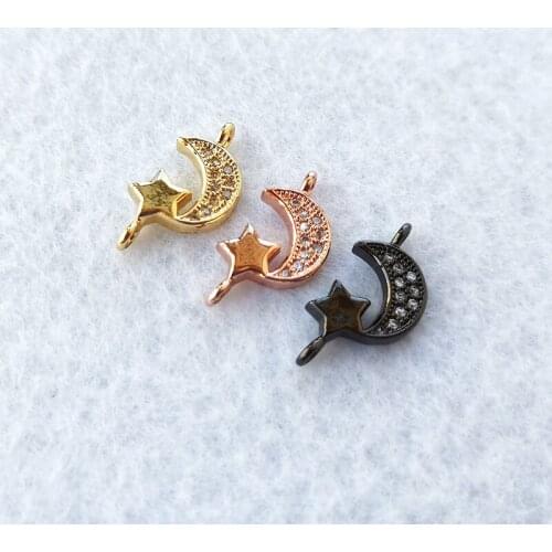 5 Pcs Handmade Charm Micro Pave Cubic Zirconia Moon and Star Connector Beads DIY Bracelet Accessories Jewelry Making CT487