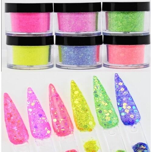6Pc*10ml/Jar Chunky Glitter Mix-Size Acrylic Powder Glitter Nail Art DIYExtends,Dipping,Carving Polymer Sequins #3 in 1