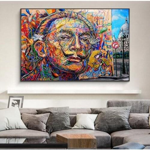Abstract Salvador Dali Portrait Canvas Art Poster Oil Paintings Print on Canvas Graffiti Wall Art Pictures for Living Room Decor