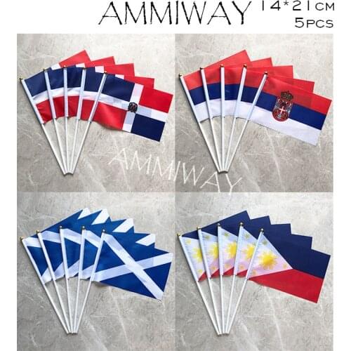 AMMIWAY 14x21cm 5pcs Dominican Republic Serbia Hand Waving National #8 Polyester Flag Scotland Philippines World National Flag