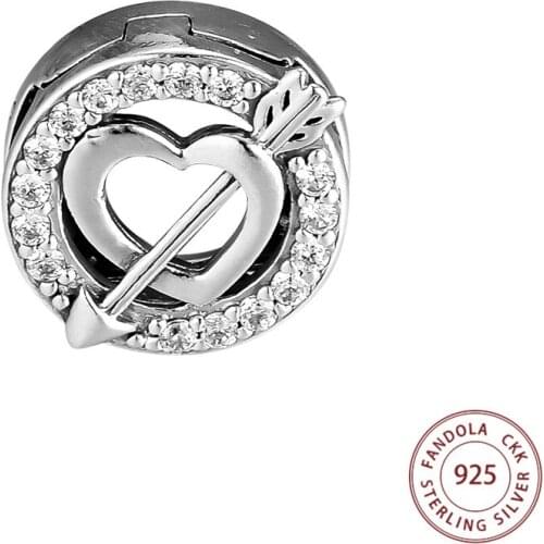 Asymmetric Heart & Arrow Clip Charms Fits Original Reflexions Bracelet 925 Sterling Silver DIY Beads for Jewelry Making Bijoux