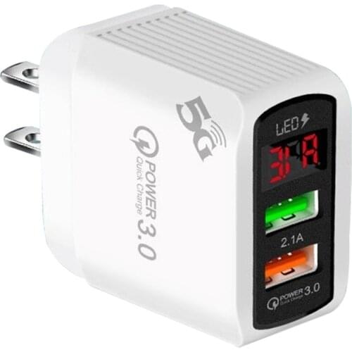 Quick Charge QC3.0 LED Display Fast Charging Dual USB Charger EU US UK Plug E56B