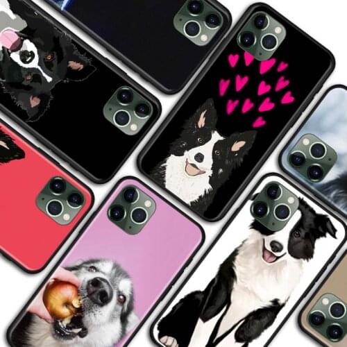 Phone Case for iPhone 11 Pro 7 8 SE 2020 X XR XS MAX 11 Pro Max 12 Pro 6 6s 7 8 Plus Black Soft Cover Border collie Dog Shell