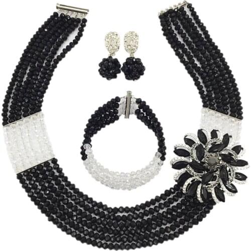 Black Transparent African Beads Jewelry Set Crystal Beaded Wedding Party Jewelry Sets 6C-SS003