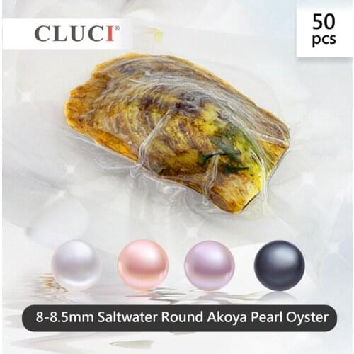 CLUCI 50pcs 8-8.5mm Akoya Pearls in Oysters Round Single Packaged Genuine Akoya Pearl Beads Quality Akoya Pearl Oyster WP349SB