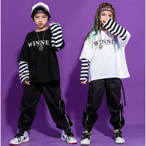 Kid Hip Hop Clothing Striped Sweatshirt Oversized Shirt Top Streetwear Tactical Cargo Pants for Girls Boy Dance Costume Clothes