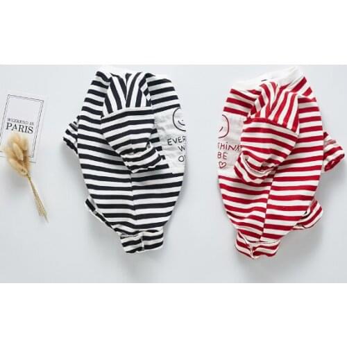 Angoubebe 201H02 long sleeve baby boutique strip print knitted newborn romper smiling baby clothes romper