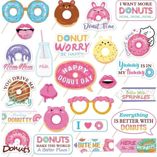 DIY Kids Girl Sweet Happy Donuts Grow Up Theme Birthday Party Baby Shower Party Paper Photobooth Props Party Decorations