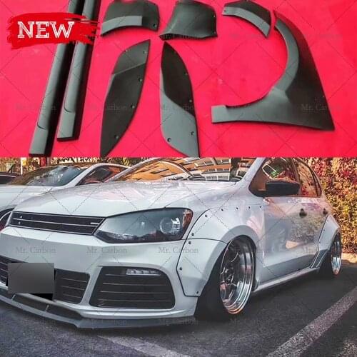 FOR VW POLO 2011-2017 LB STYLE GLASS FIBER WIDE FENDER FLARE TRIM BODY KIT FOR POLO FRP SIDE SKIRT/FRONT/REAR WIDE FENDER RACING
