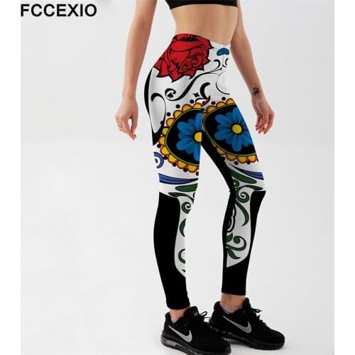 FCCEXIO Geometric Flower 3D Print Women Pants Push Up Running Sports Leggings Slim Pants Female Casual Trousers Fitness Leggings