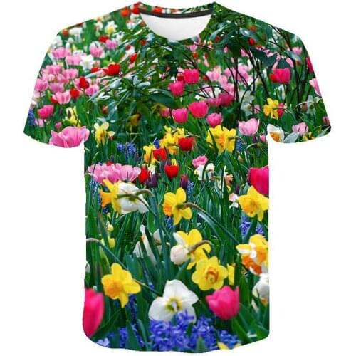 Men 'S Streetwear New Summer 3d Pink Tulip Flower T -Shirt Casual 3d Printing T -Shirt Plant Flower S -6xl