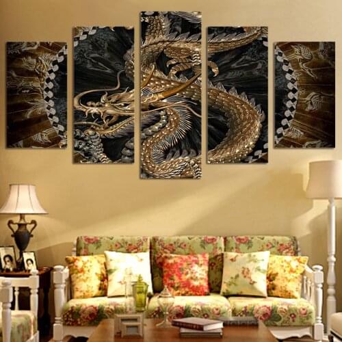 HD Poster Photo Wall Modular Pictures For Living Room Nordic Decorative Framed 5 Panel Abstract Dragon Canvas Paintings