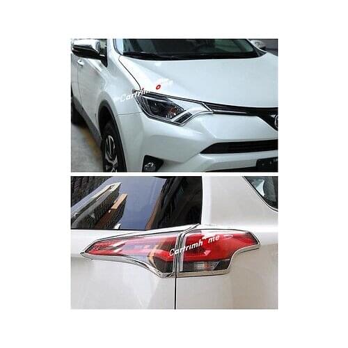 Chrome Front Head + Rear Tail Light Lamp Cover Trim 6pcs For TOYOTA RAV4 2016 2017