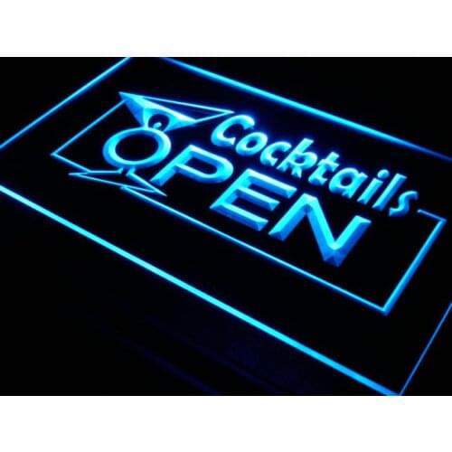 I014 OPEN Cocktails Wine Bar Pub Club LED Neon Light Light Signs On/Off Switch 20+ Colors 5 Sizes