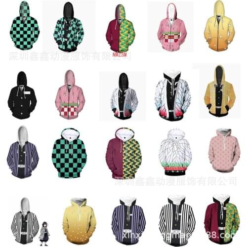 Demon Slayer Kimetsu no Yaiba Tanjirou Nezuko Zenitsu Tomioka Giyuu Cosplay Hoodie Costume Anime Jacket Coat for Halloween Party